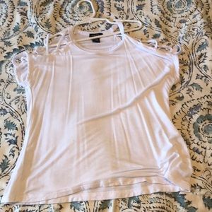 soft white open shoulder shirt